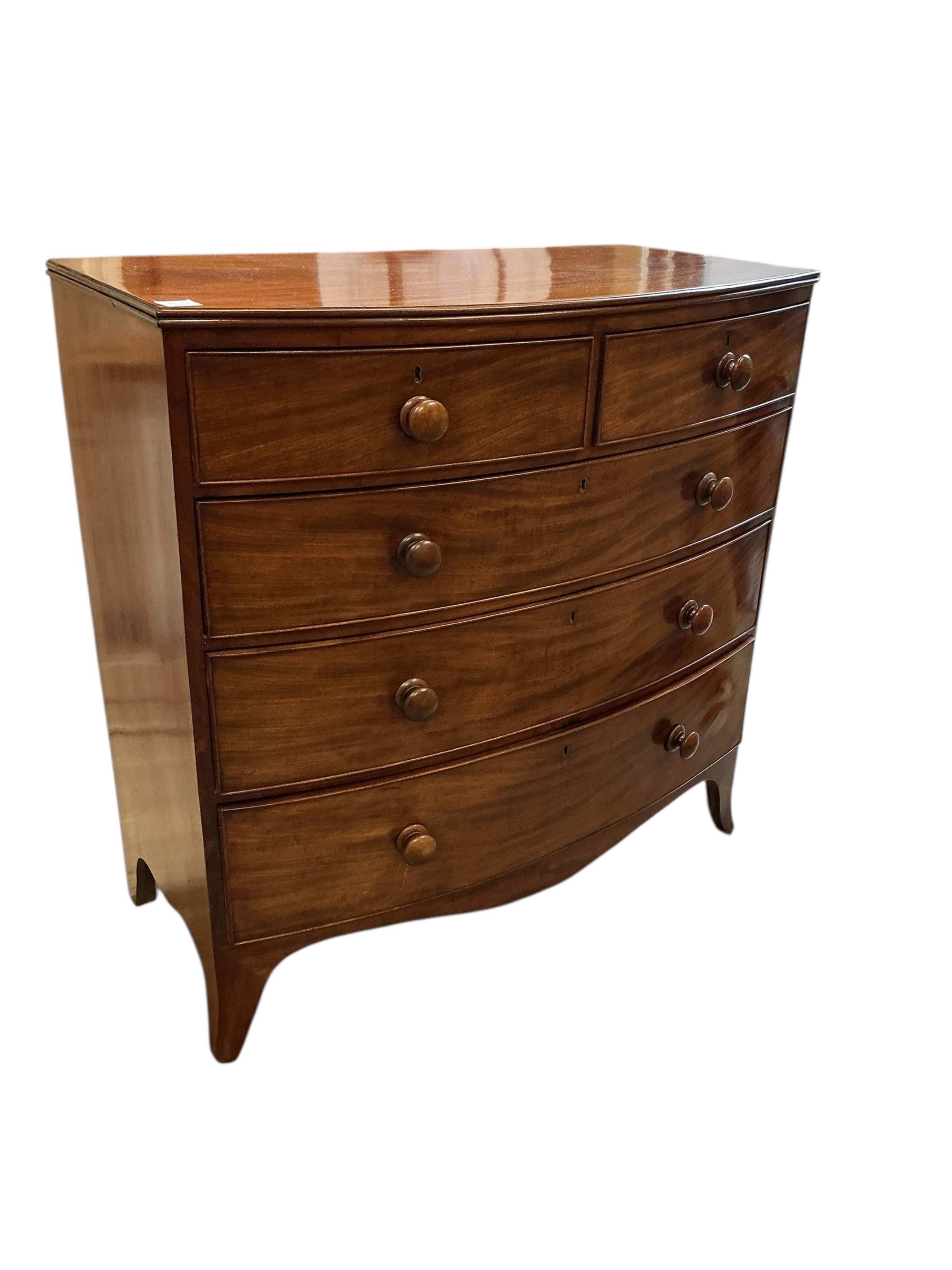 A Victorian mahogany bowfront chest of drawers, width 108cm, depth 53cm, height 106cm